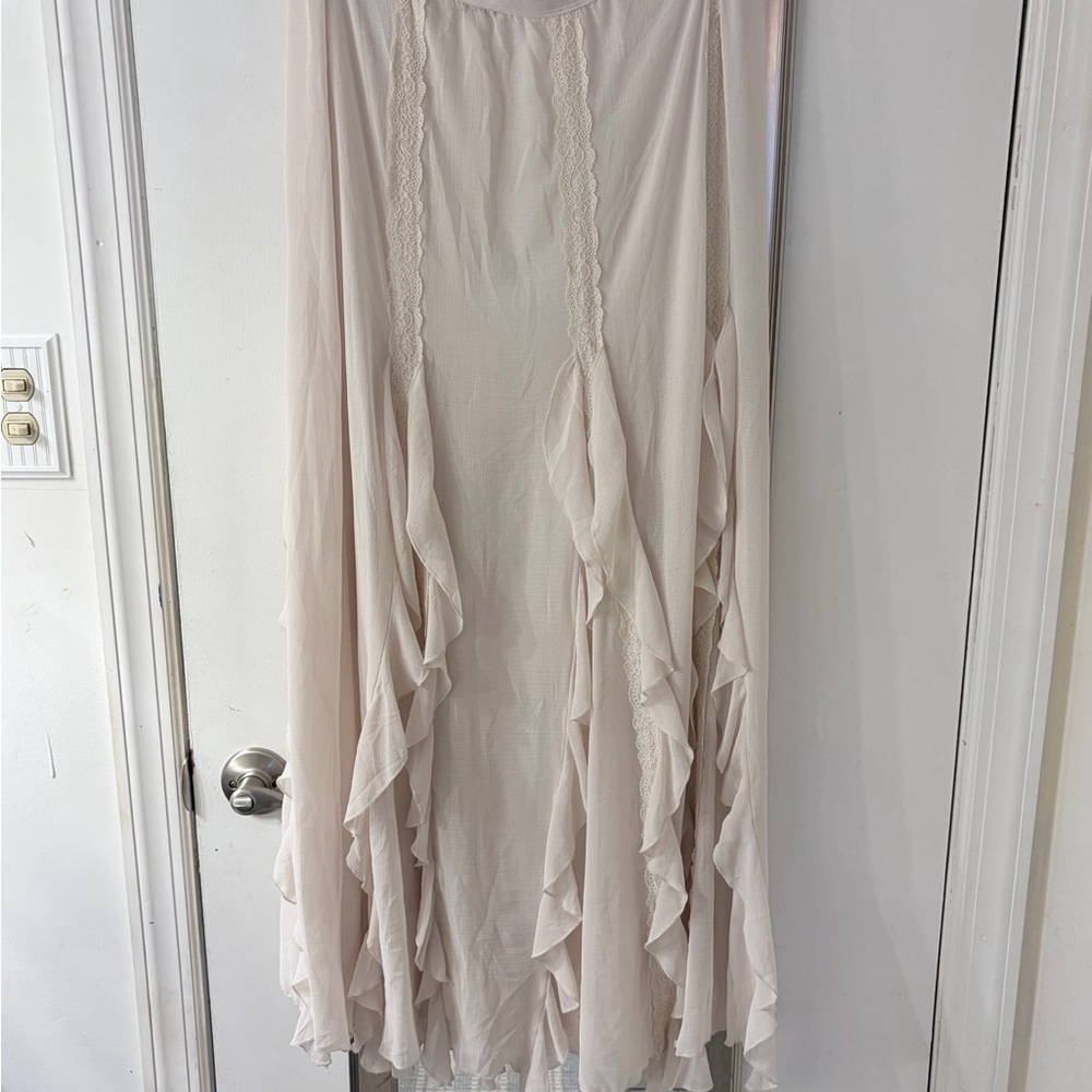 Free People Cream Maxi Skirt with Ruffles